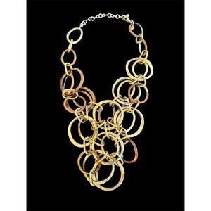 Chicos Mixed Metal Circle Link Statement Necklace Chunky‎ Boho